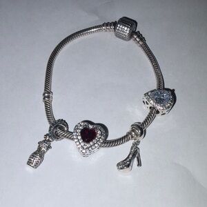 Elegant Silver Charm Bracelet with Red Heart